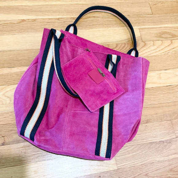 Melody Suede Leather Tote in Fuschia - Picture 14 of 16